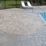 resort pool deck of flagstone stone